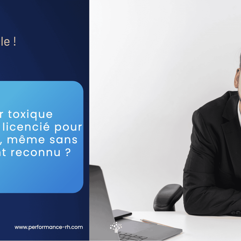 Un homme en costume, pensif au bureau, illustrant la question du licenciement pour faute grave d’un manager toxique sans harcèlement reconnu – visuel de Performance RH.