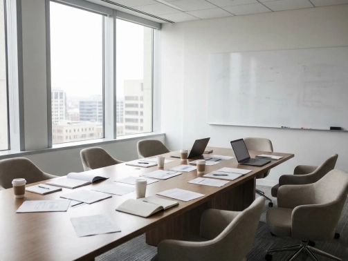 Salle de réunion vide illustrant le silence organisationnel et les limites des baromètres internes dans la prévention des risques psychosociaux