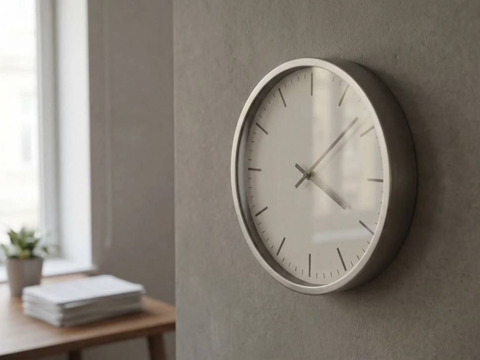 Horloge dans un environnement professionnel illustrant le temps long et les risques psychosociaux après un plan de sauvegarde de l’emploi