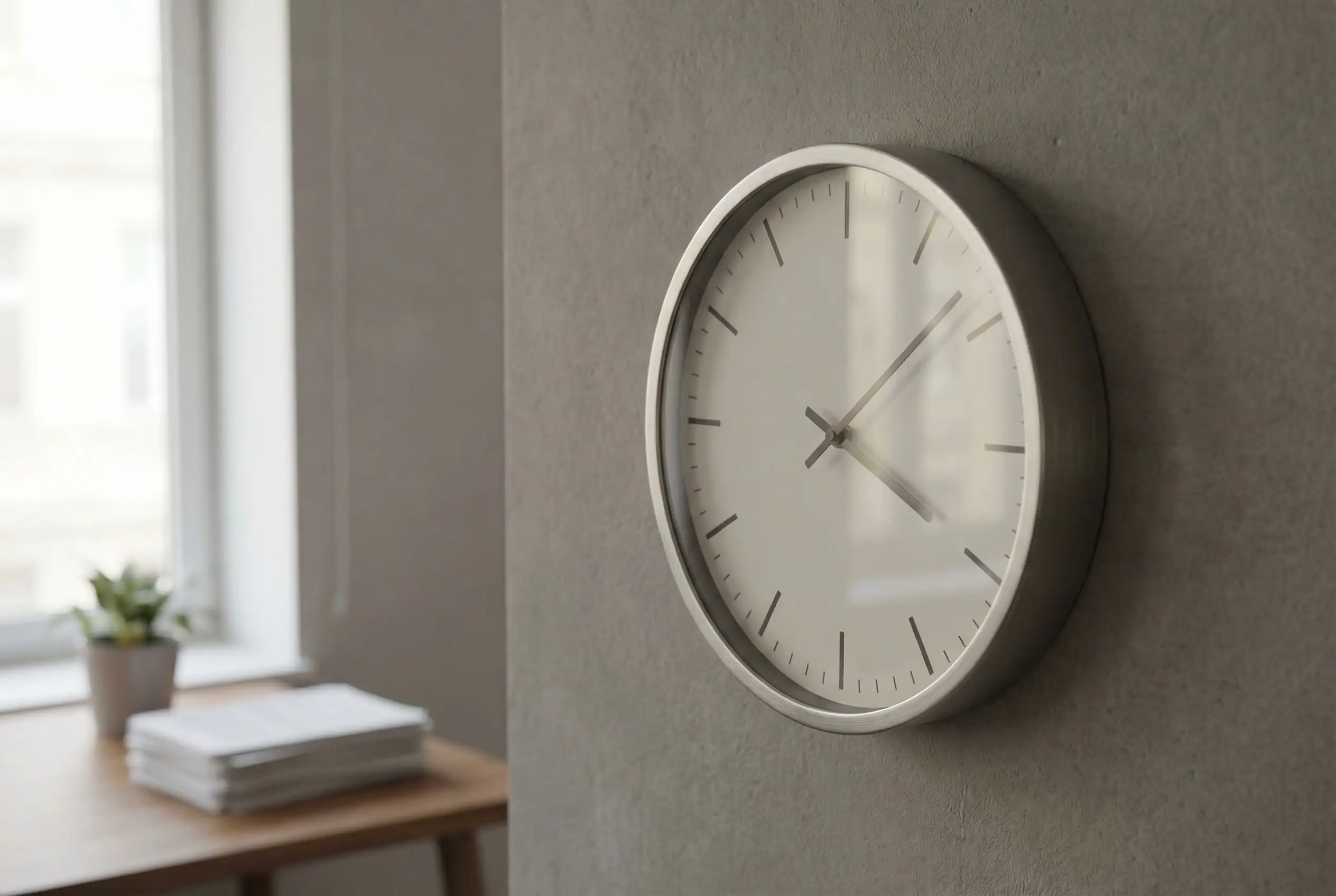 Horloge dans un environnement professionnel illustrant le temps long et les risques psychosociaux après un plan de sauvegarde de l’emploi