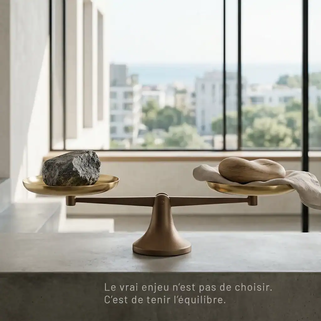 Balance symbolisant l’équilibre entre performance économique et performance sociale dans l’entreprise